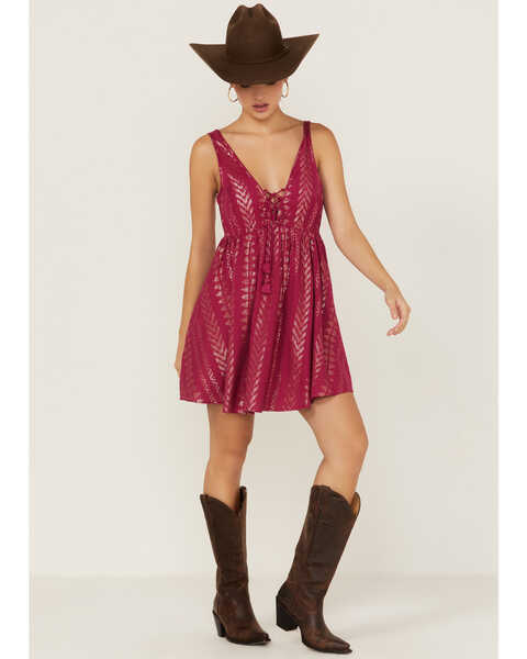 Image #4 - Shyanne Women's Sleeveless Geo Print Tassel Dress , Fuchsia, hi-res