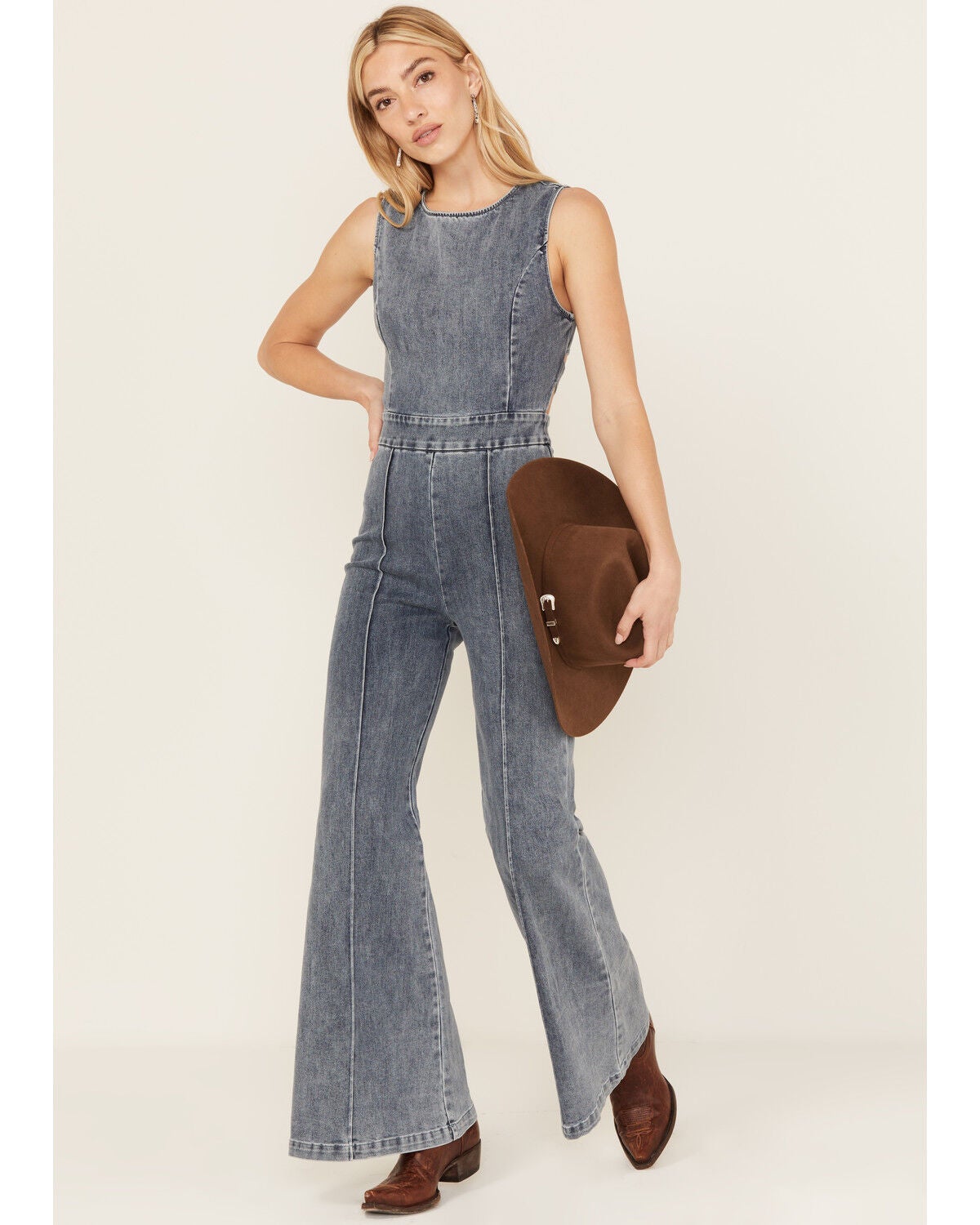 Flying Tomato Women's It's Another Day Light Denim Jumpsuit, Blue, hi-res