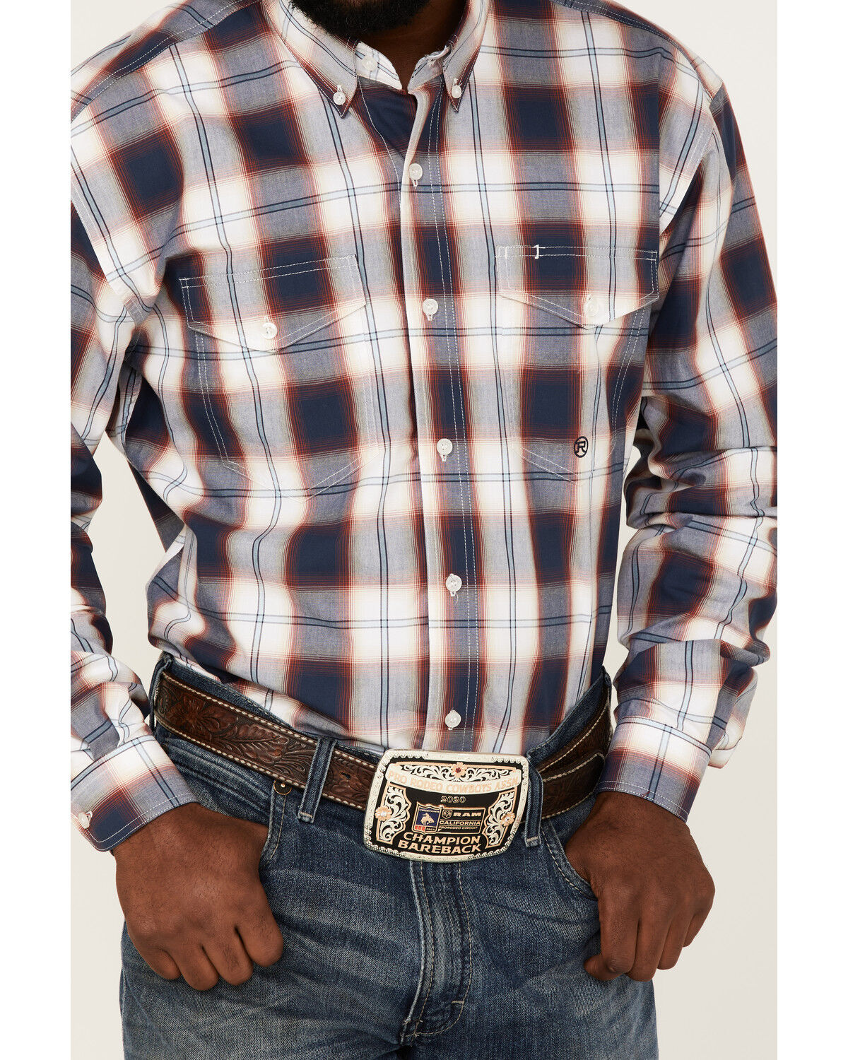 Image #3 - Roper Men's Liberty Bell Large Plaid Print Long Sleeve Button-Down Western Shirt, Blue, hi-res
