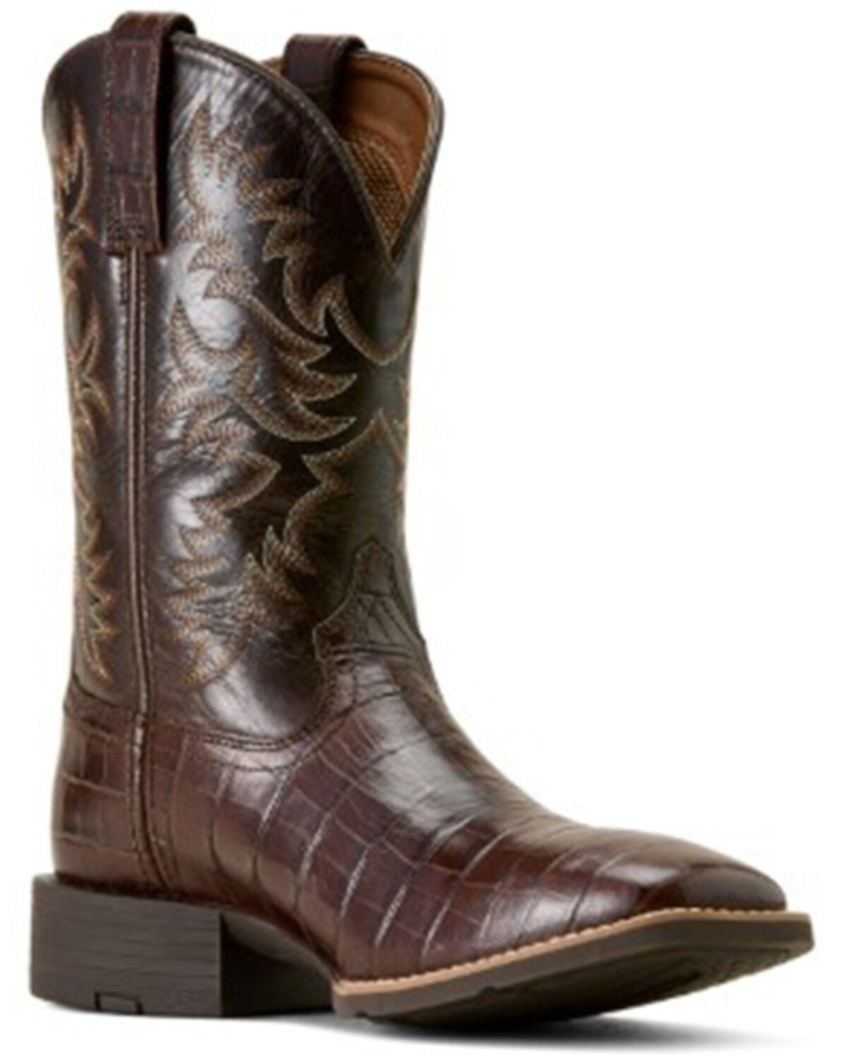 Image #1 - Ariat Men's Sport Crocodile Print Performance Western Boots - Broad Square Toe, Chocolate, hi-res