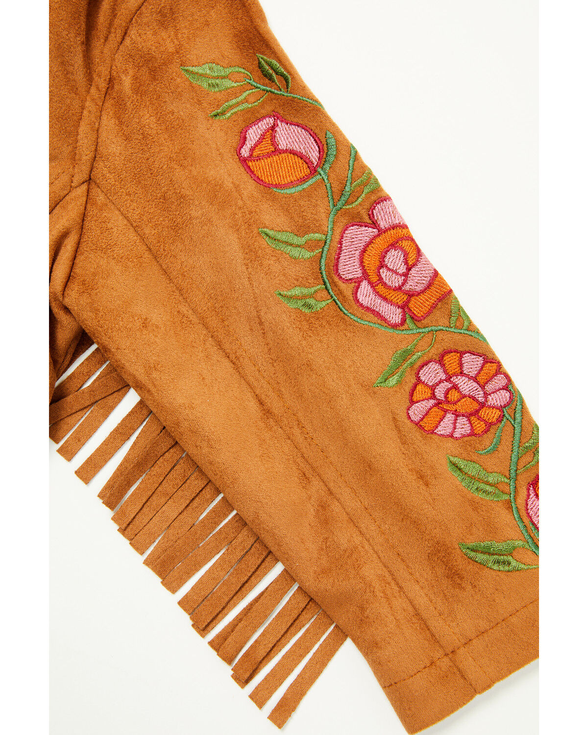 Image #2 - Fornia Toddler Girls' Floral Embroidered Fringe Jacket, Camel, hi-res