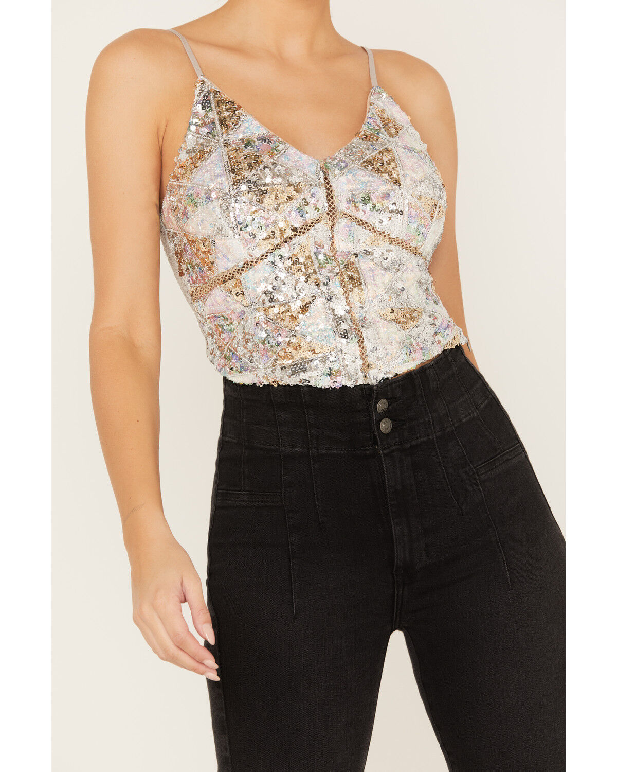 Image #3 - Miss Me Women's Sequin Cropped Tank Top, Silver, hi-res