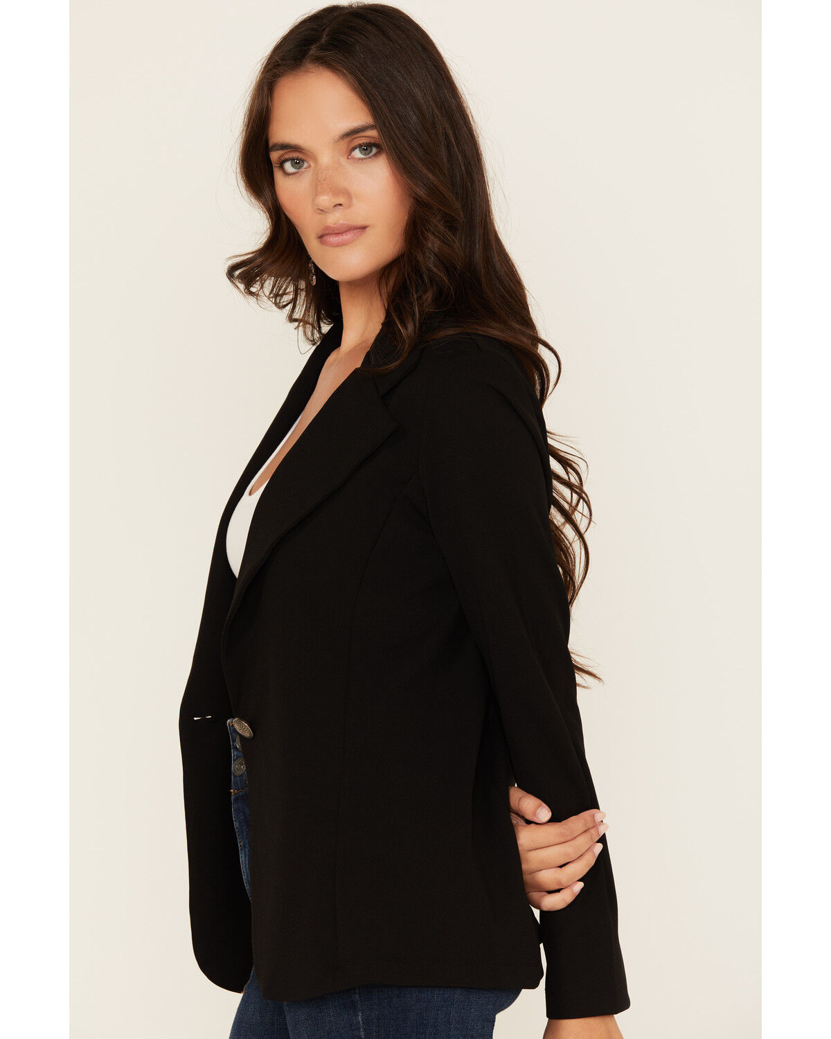 Image #2 - Wild Moss Sport Women's Long Sleeve Concho Button Blazer, Black, hi-res