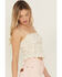 Image #2 - Miss Me Women's Floral Print Knit Smocked Tank, White, hi-res