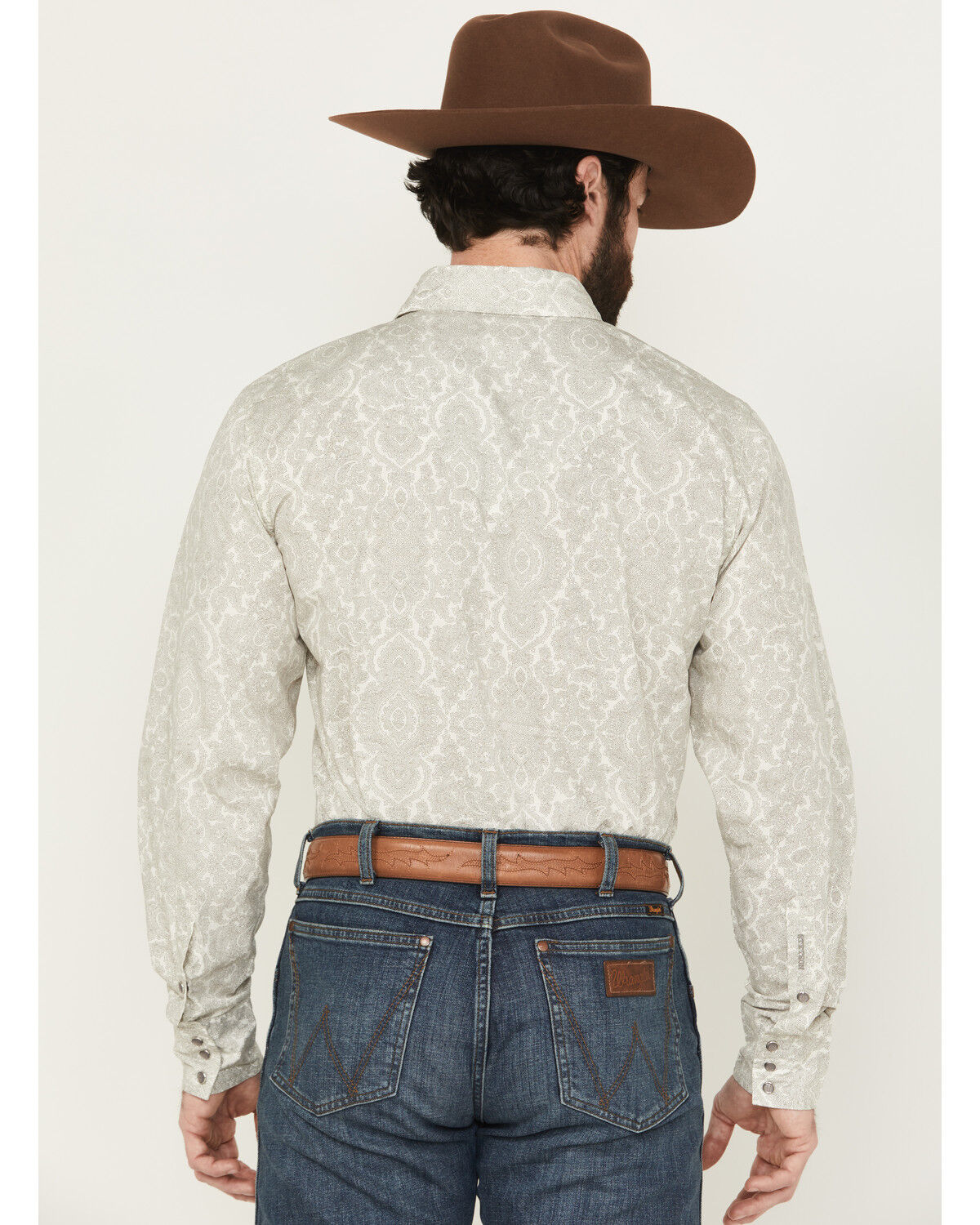Image #4 - Stetson Men's Medallion Print Long Sleeve Pearl Snap Western Shirt, Light Grey, hi-res