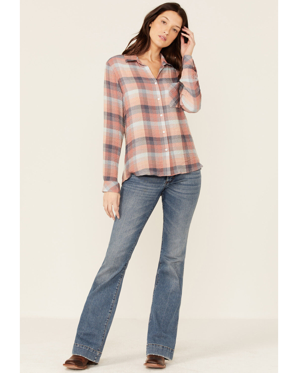 Image #4 - North River Women's Crinkle Ryn Desert Rust Plaid Shirt, Rust Copper, hi-res