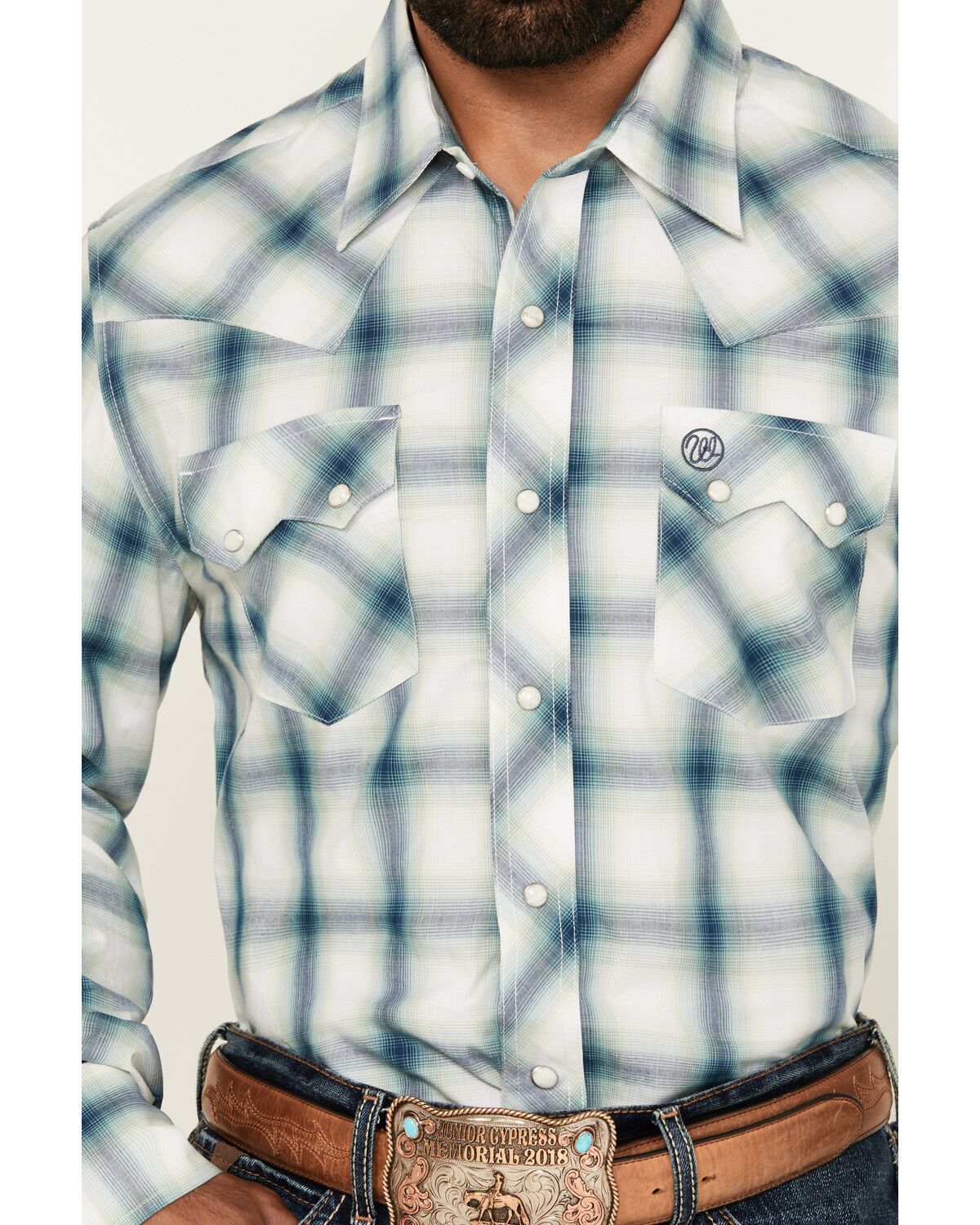 Image #3 - Wrangler Retro Men's Plaid Print Long Sleeve Snap Western Shirt - Tall, Turquoise, hi-res