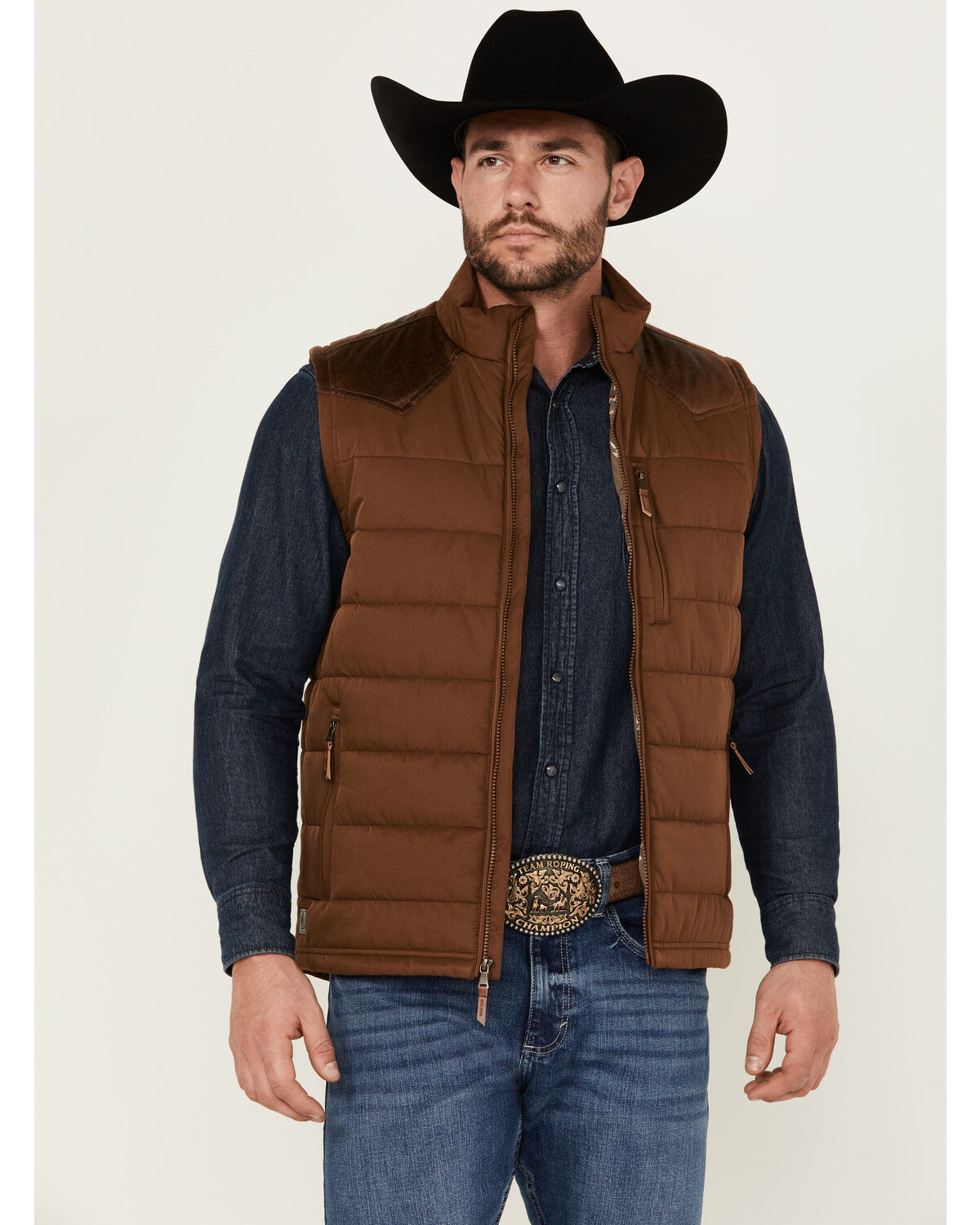 Cody James Men's Leather Yoke Puffer Vest - Country Outfitter Cody James Men's Leather Yoke Puffer Vest - Country Outfitter
