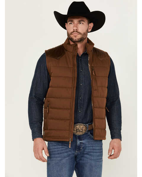 Image #1 - Cody James Men's Leather Yoke Puffer Vest, Camel, hi-res