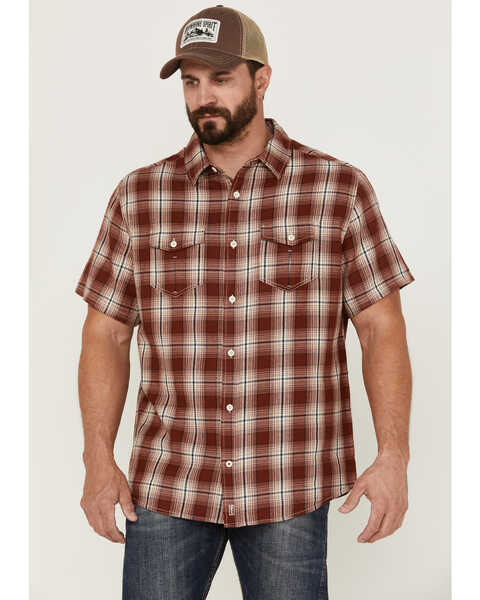 Brothers and Sons Men's Large Plaid Short Sleeve Button Down Western Shirt , Red, hi-res
