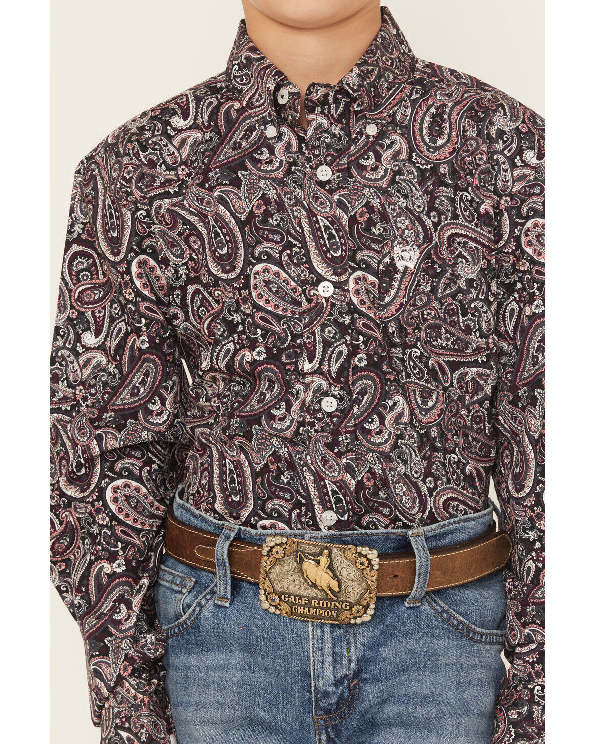 Image #3 - Cinch Boys' Paisley Print Long Sleeve Button-Down Western Shirt, Purple, hi-res