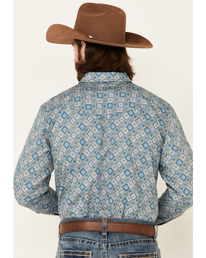Cody James Men's Hank Geo Print Long Sleeve Snap Western Shirt , Blue, hi-res