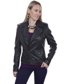 Leatherwear by Scully Women's Black Lamb Studded Motorcycle Leather Jacket, Black, hi-res