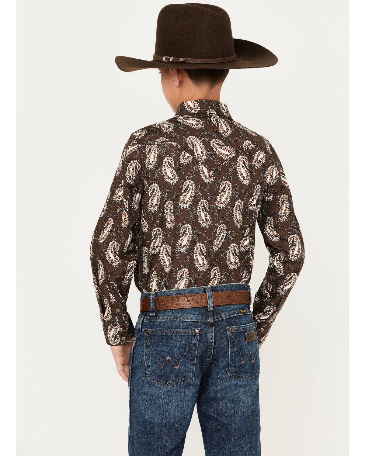 Image #4 - Cody James Boys' Flea Market Paisley Print Long Sleeve Snap Western Shirt, Brown, hi-res