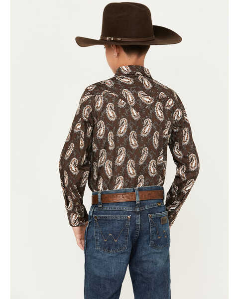 Image #4 - Cody James Boys' Flea Market Paisley Print Long Sleeve Snap Western Shirt , Brown, hi-res