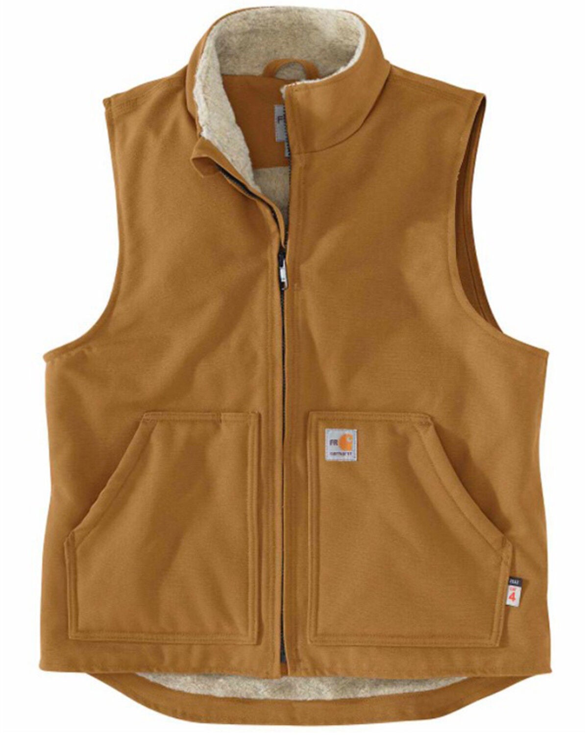 Carhartt Men's FR Duck Sherpa Lined Zip-Front Work Vest - Tall, Brown, hi-res