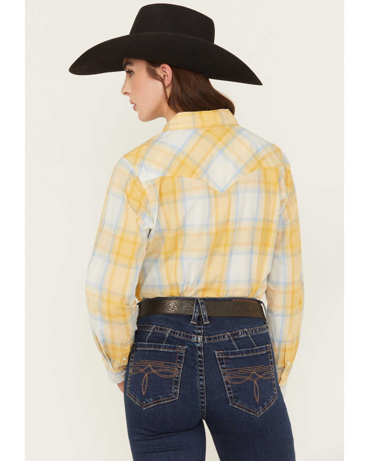 Image #4 - Ariat Women's Daisy Plaid Print Long Sleeve Snap Western Shirt, Yellow, hi-res