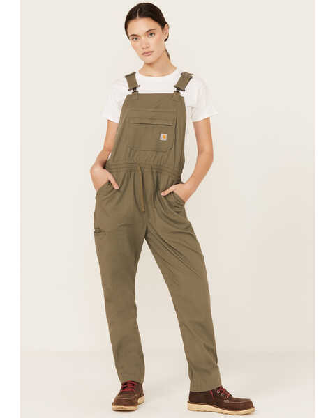 Carhartt Women's Force® Relaxed Fit Ripstop Bib Overalls , Olive, hi-res