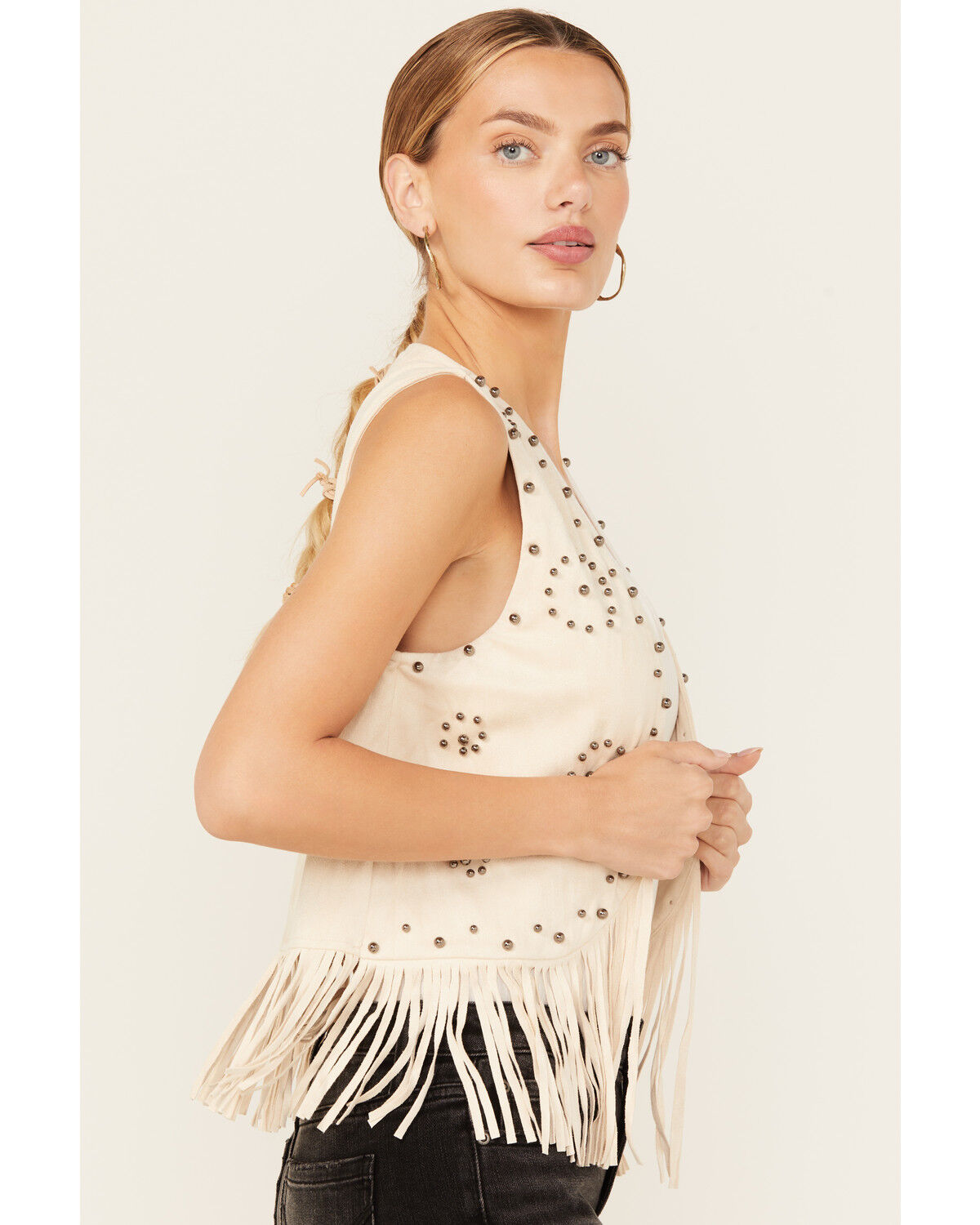Image #2 - Vocal Women's Studded Faux Suede Vest, Cream, hi-res
