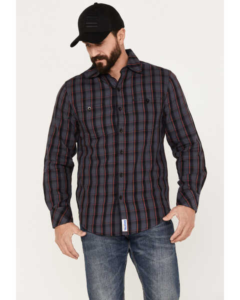 Resistol Men's Telluride Plaid Print Long Sleeve Button Down Western Shirt, Black/grey, hi-res