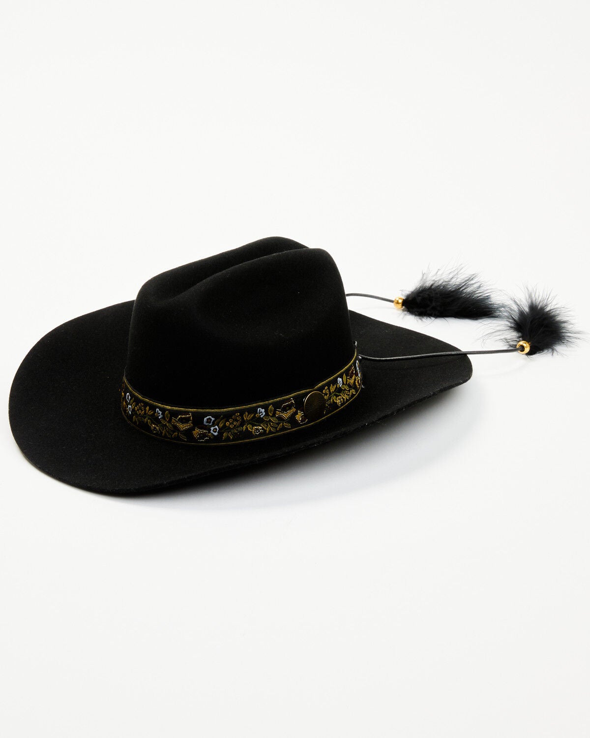 Wrangler Women's Floral Jacquard Feather Tassel Fashion Hat, Black, hi-res