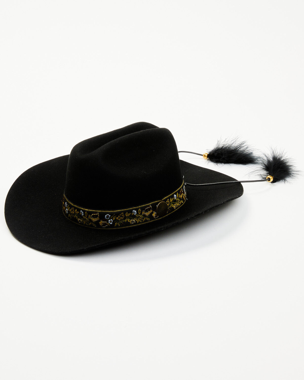 Image #1 - Wrangler Women's Floral Jacquard Feather Tassel Fashion Hat, Sand, hi-res