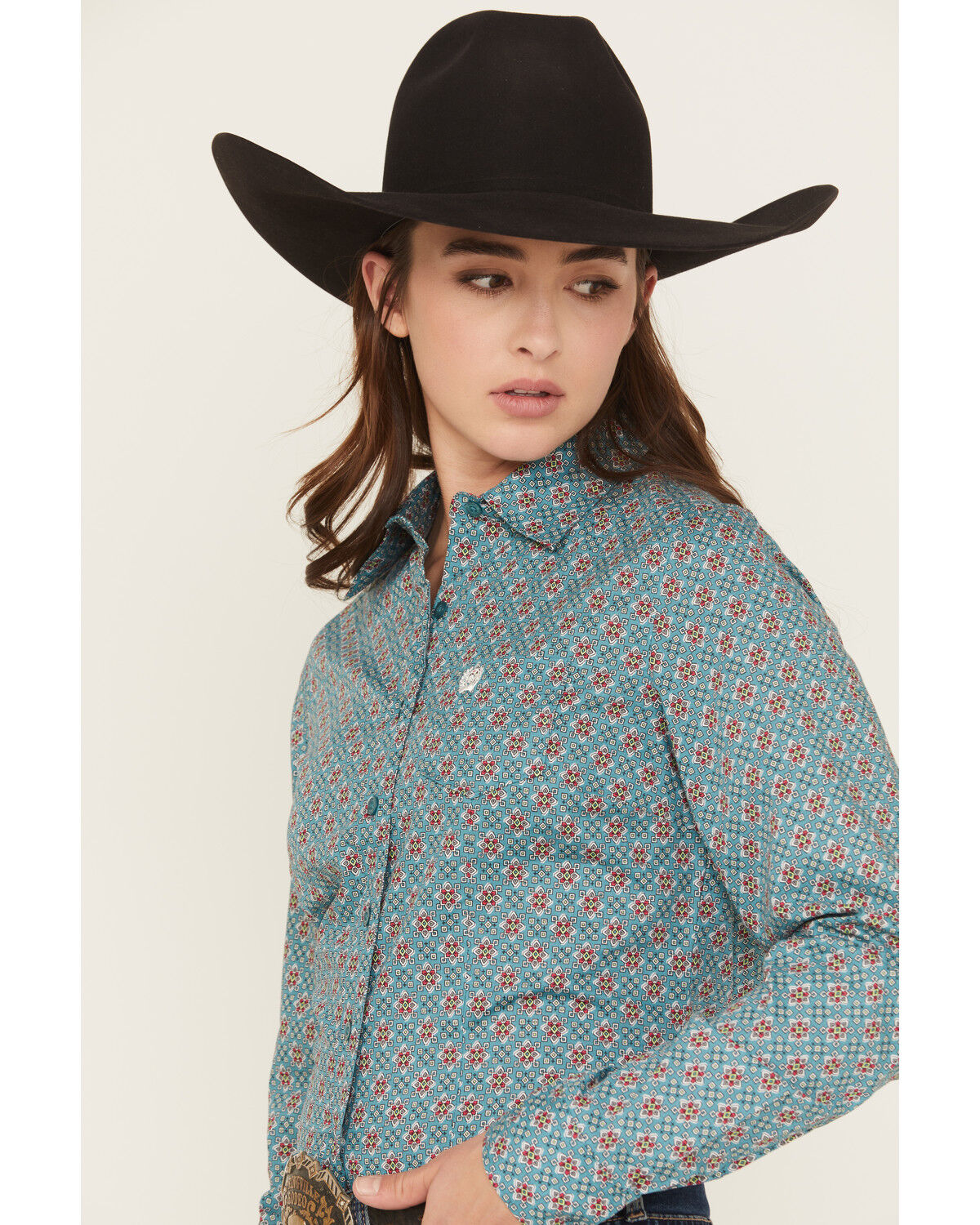 Image #2 - Cinch Women's Geo Print Long Sleeve Button-Down Western Shirt, Blue, hi-res