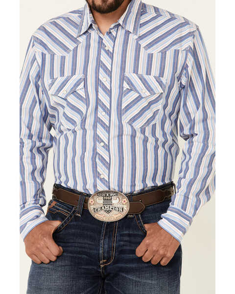Image #3 - Wrangler 20X Men's Striped Long Sleeve Snap Western Shirt , Blue, hi-res