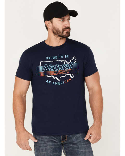 Brew City Beer Gear Men's Natural Light American Graphic T-Shirt, Navy, hi-res