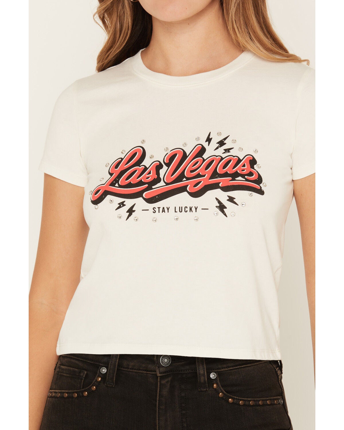 Image #3 - Blue Life Women's Vegas Lucky Short Sleeve Graphic Tee, White, hi-res