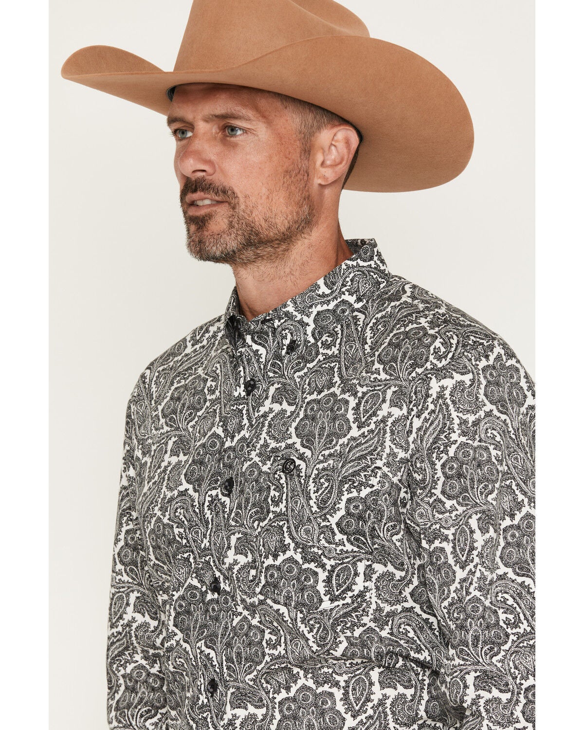 Image #2 - Cody James Men's Botanical Paisley Print Long Sleeve Button-Down Stretch Western Shirt, Black, hi-res