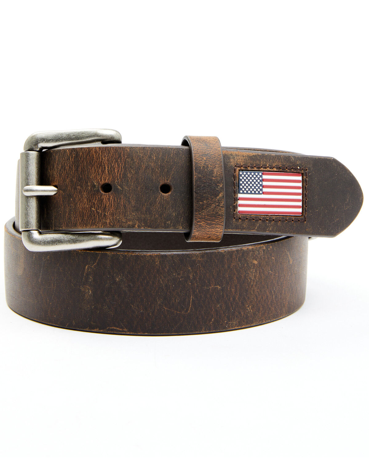 Image #1 - Hawx Men's Leather Flag Tip Belt, Brown, hi-res