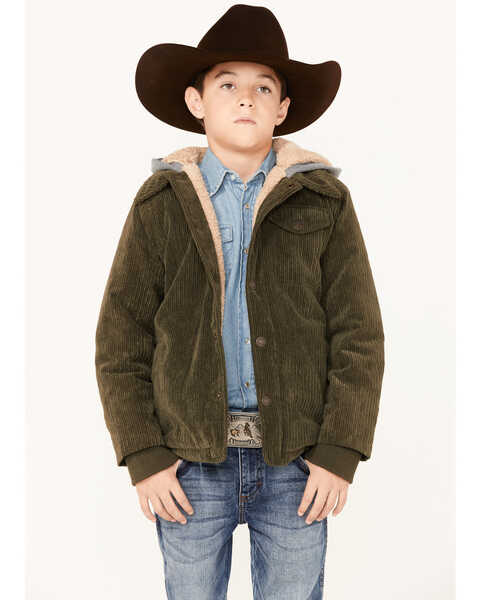 Urban Republic Little Boys' Corduroy Sherpa Lined Hooded Jacket, Olive, hi-res