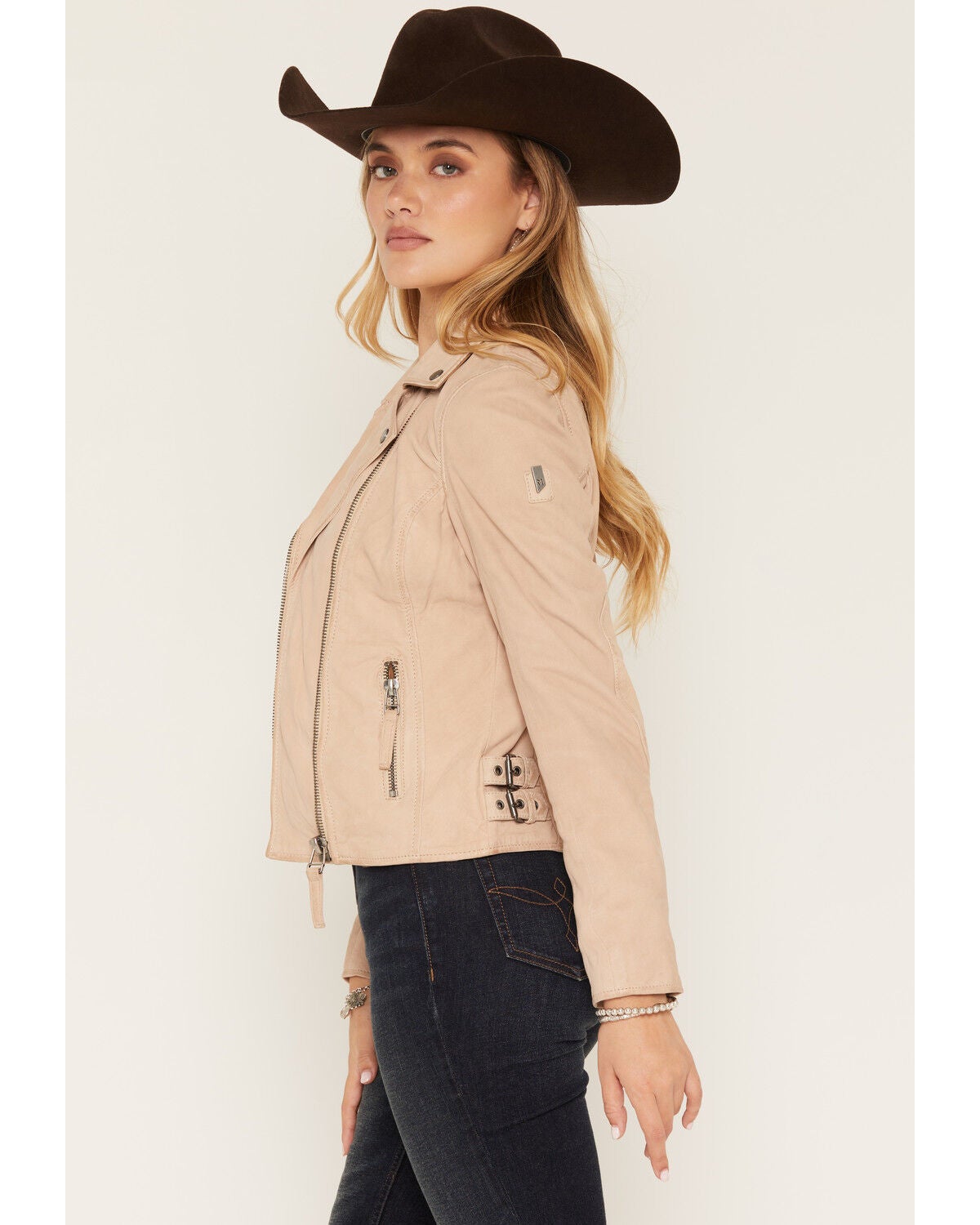 Image #2 - Mauritius Leather Women's Misty Star Leather Jacket, Cream, hi-res