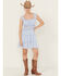 Image #1 - Ash & Violet Women's Floral Print Smocked Waist Mini Dress, Blue, hi-res