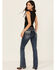 Image #1 - Grace In LA Women's Medium Wash Dream Catcher Embroidered Mid Rise Bootcut Stretch Denim Jeans, Medium Wash, hi-res