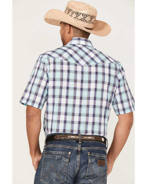 Image #4 - Roper Men's Classic Large Plaid Short Sleeve Pearl Snap Western Shirt , Blue, hi-res