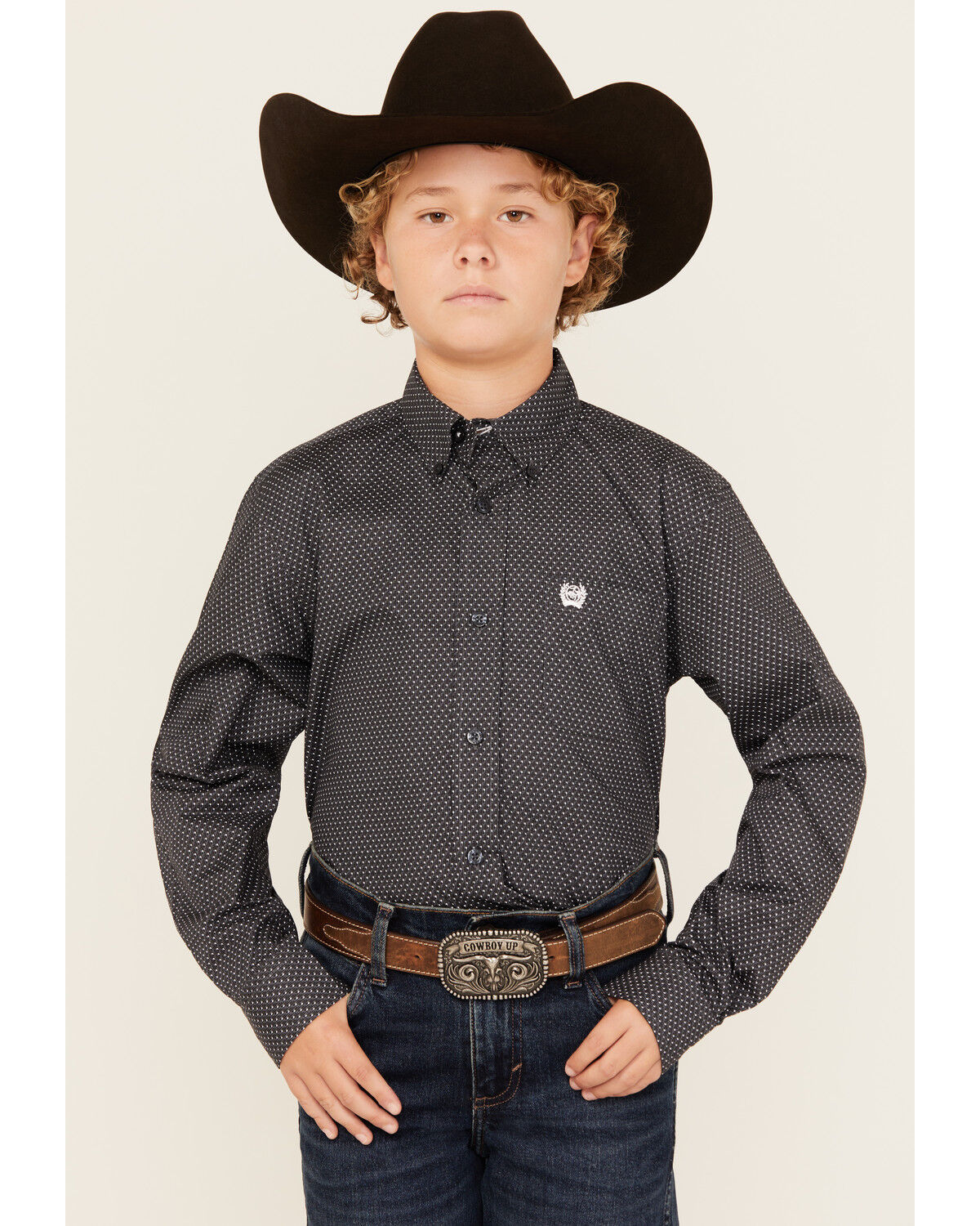 Image #1 - Cinch Boys' Dot Geo Print Long Sleeve Button-Down Western Shirt, Blue, hi-res