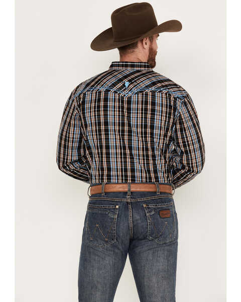 Image #4 - Cowboy Hardware Men's Austin Plaid Print Long Sleeve Pearl Snap Western Shirt, Black, hi-res
