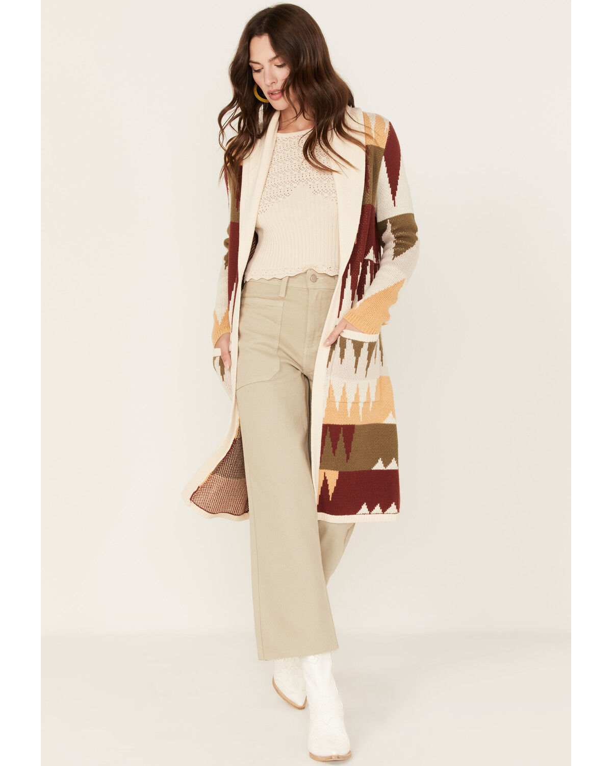Image #2 - Shyanne Women's Geo Print Duster Cardigan, Ivory, hi-res