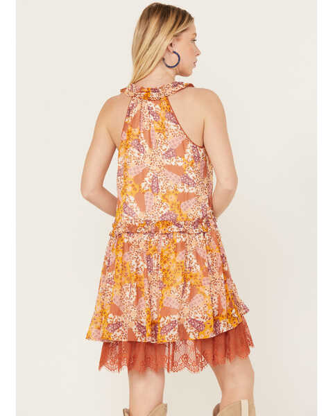 Image #4 - Miss Me Women's Floral Print Lace Sleeveless Mini Dress, Orange, hi-res