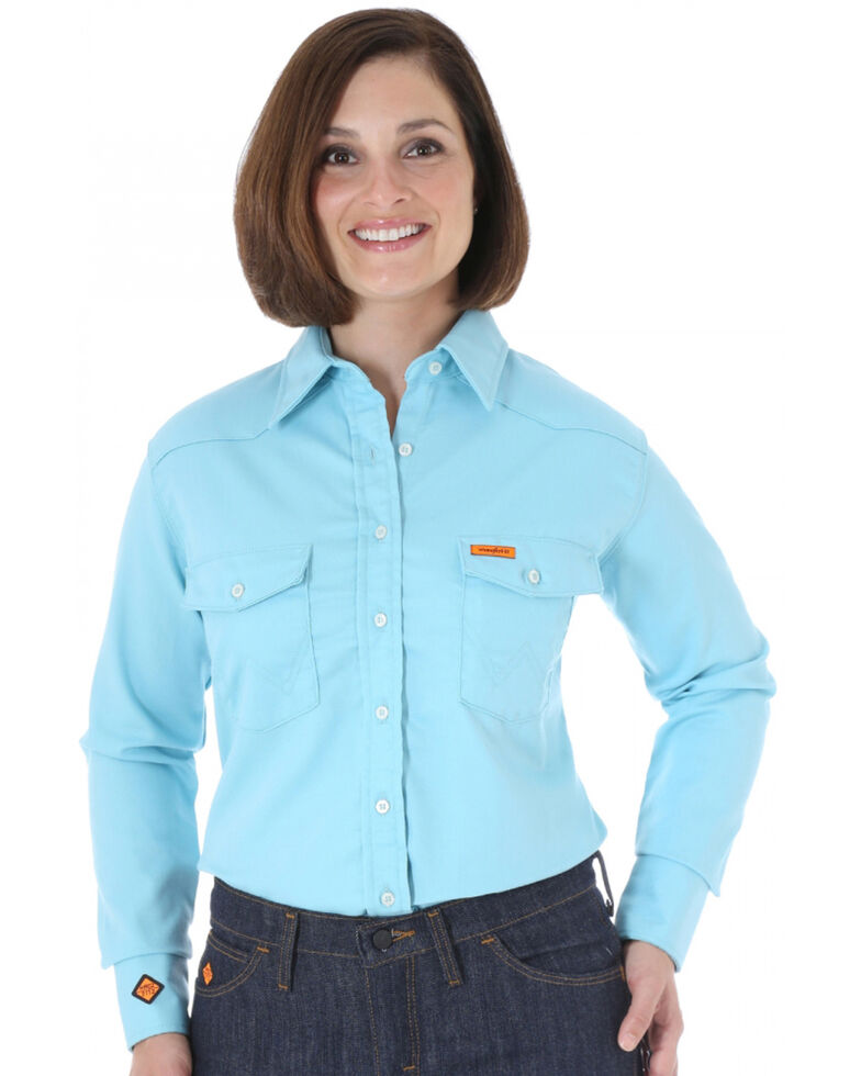 Wrangler Women's Flame-Resistant Long Sleeve Shirt, Turquoise, hi-res