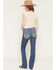 Image #1 - Miss Me Women's Medium Wash Mid Rise Wing Pocket 34" Bootcut Stretch Denim Jeans, Medium Wash, hi-res