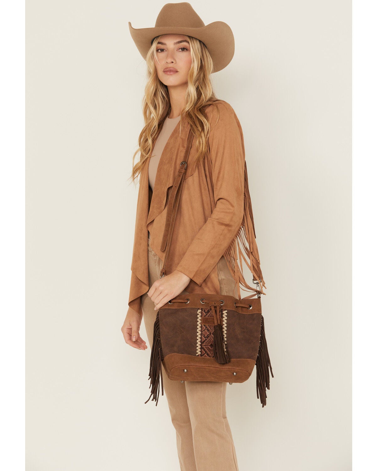 Wrangler Women's Boot Barn Exclusive Braided Tote Bag, Brown, hi-res
