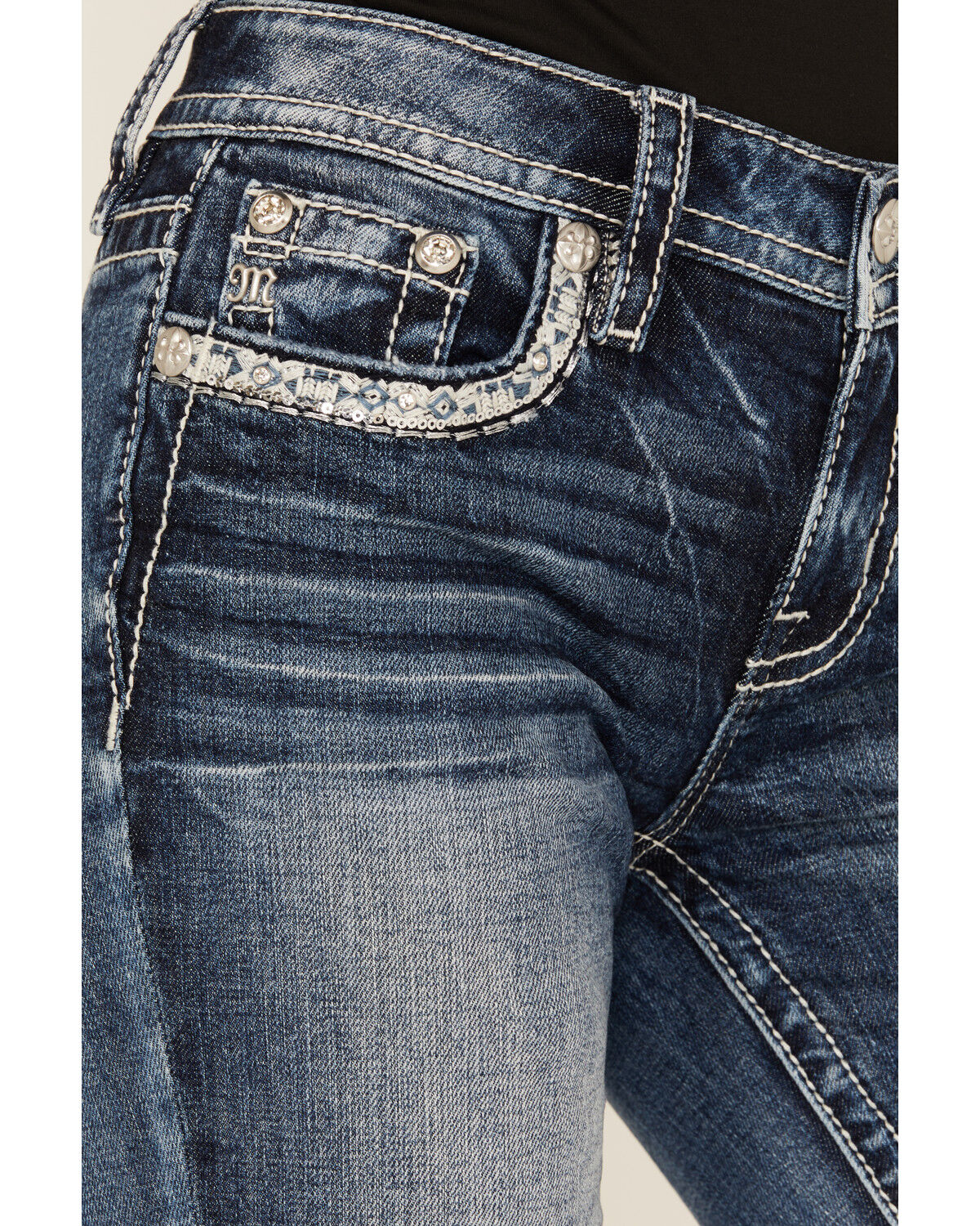 Image #4 - Miss Me Women's Medium Wash Embroidered Bootcut Stretch Denim Jeans, Medium Wash, hi-res