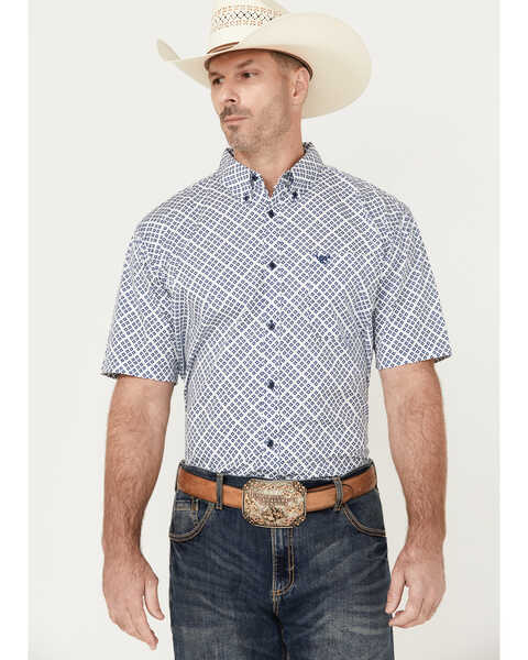 Cowboy Hardware Men's Wild Gem Geo Print Short Sleeve Button-Down Western Shirt, Blue, hi-res