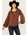 Image #1 - Shyanne Women's Washed Satin Tunic Blouse , Medium Brown, hi-res