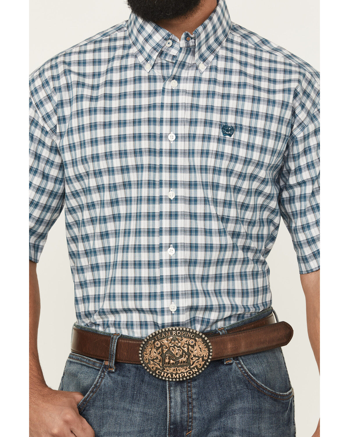 Image #3 - Cinch Men's Plaid Print Short Sleeve Button-Down Western Shirt, Cream, hi-res