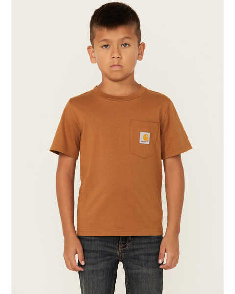 Carhartt Little Boys' Logo Short Sleeve Pocket T-Shirt , Medium Brown, hi-res