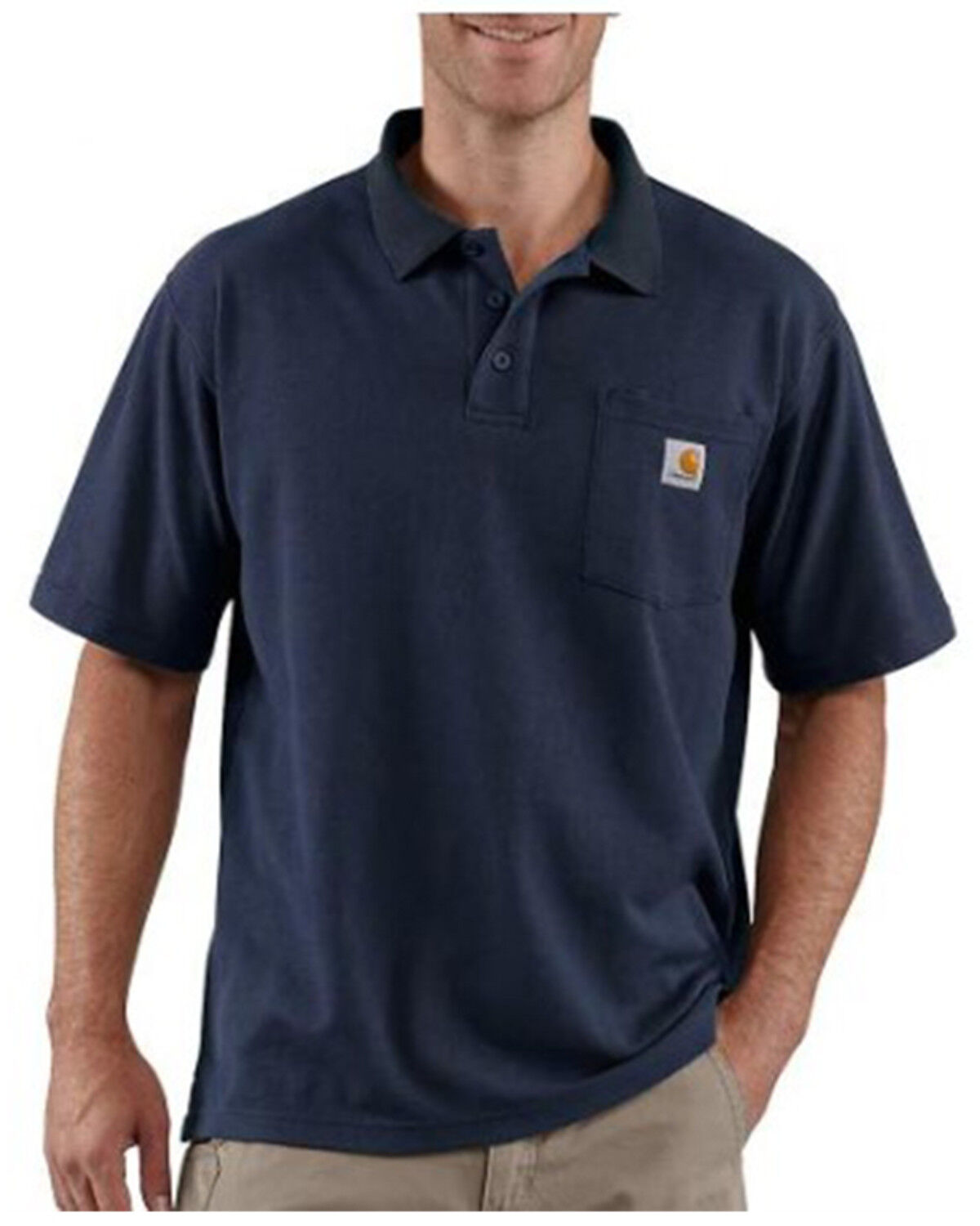 Image #1 - Carhartt Men's Loose Fit Midweight Short Sleeve Button-Down Polo Shirt - Tall, Navy, hi-res